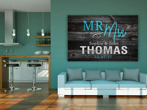 Personalized Mr. & Mrs. Custom Canvas Wall Art - Perfect Wedding Gift and Family Décor - Handcrafted Wooden Frame - Timeless Expression of Love