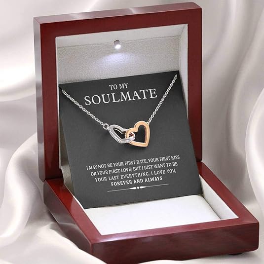 To My Soulmate, Interlocking Heart Necklace, Gift for Your Better Half, Forever and Always, Pendant With Message Card, Couple Gifts, Jewelry for Her