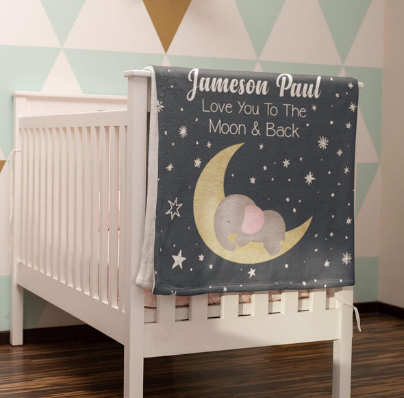 Happy Sleep Customized Star Moon and Sleeping Elephant Throw Blanket with Custom Name, Gift for Toddlers, Preschooler, On Christmas, Birthday, Children's Day, Soft Fussy Blanket