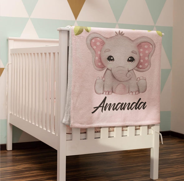 Customized Kids Blanket with A Cute Smiling Elephant with Custom Name, Gift for Your Lovely Kid, Grandkid, Preschooler, On Christmas, Birthday, Children's Day, Soft Fussy Blanket