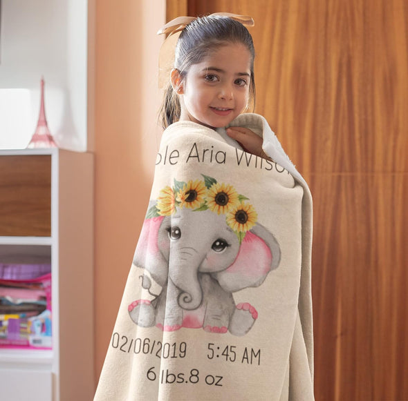 Cute Little Elephant Personalized Gift, Customized Kids Blanket, for Your Kids Grandkids Toddlers, Birthday, Children's Day,, Light Weight, Soft Fleece Throw Blanket
