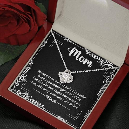 Mom, I Love You The Most, You Are The Best,  Message Card with Love Knot Necklace, Gift For Mother's Day, Christmas, Birthday, Silver Jewelry For Her, Present For First Love Of Your Life