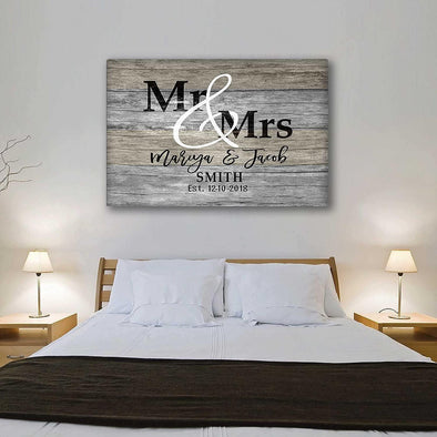 Personalized Mr. & Mrs. Couple's Canvas - Customized Home Décor for Anniversaries, Valentine's Day, and Weddings - Handcrafted in the USA