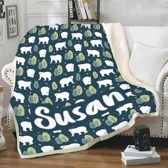 Custom Name Blanket for Kids Children Boys Girls Baby Toddler Gift from Family, Friends, Relatives for Birthday, Thanksgiving, Christmas, Personalized Cute Polar Bear Design Blanket, Printed in USA