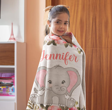 Personalized Little Baby Elephant Cozy Blanket – Custom Name Option | Perfect Gift for Your Beloved Child, Grandchild, Preschooler | Ideal for Christmas, Birthdays, Children's Day | Soft and Fuzzy Throw Blanket