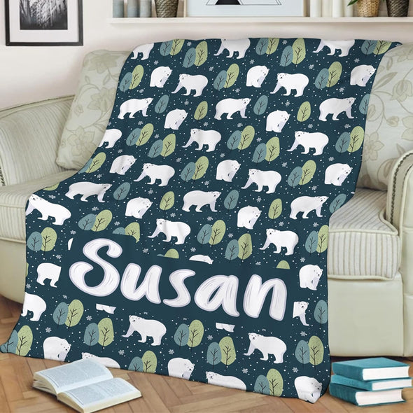 Custom Name Blanket for Kids Children Boys Girls Baby Toddler Gift from Family, Friends, Relatives for Birthday, Thanksgiving, Christmas, Personalized Cute Polar Bear Design Blanket, Printed in USA