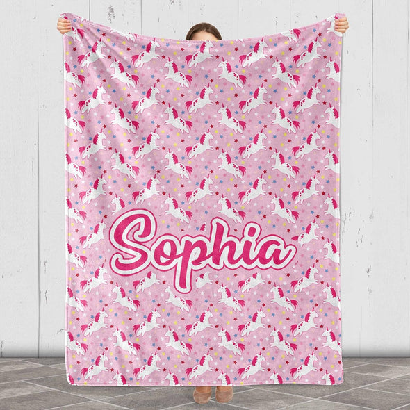 Personalized Name Blanket for Kids Children Boys Girls Baby, Gift from Family, Friends, Relatives for Birthday, Thanksgiving, Christmas, Customized Cute Unicorn Design Blanket, Printed in USA