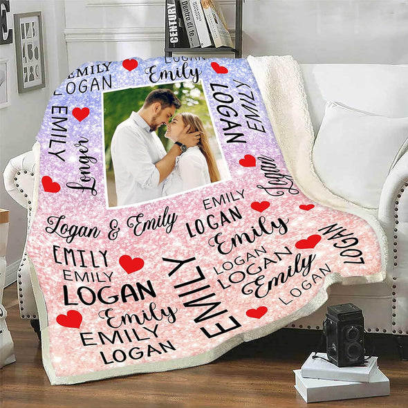 Customized Name & Photo Blanket for Couples, Husband & Wife, Gift for Valentine's Day, Anniversary, Birthday, Christmas, Couple Gift, Printed in USA