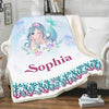 Customized Name Blanket for Kids, Cartoon Mermaid Design from Family, Friends, Relatives, Gift for Birthday, Thanksgiving, Christmas, Festivals, Proudly Shipped from USA Fleece or Sherpa Blanket