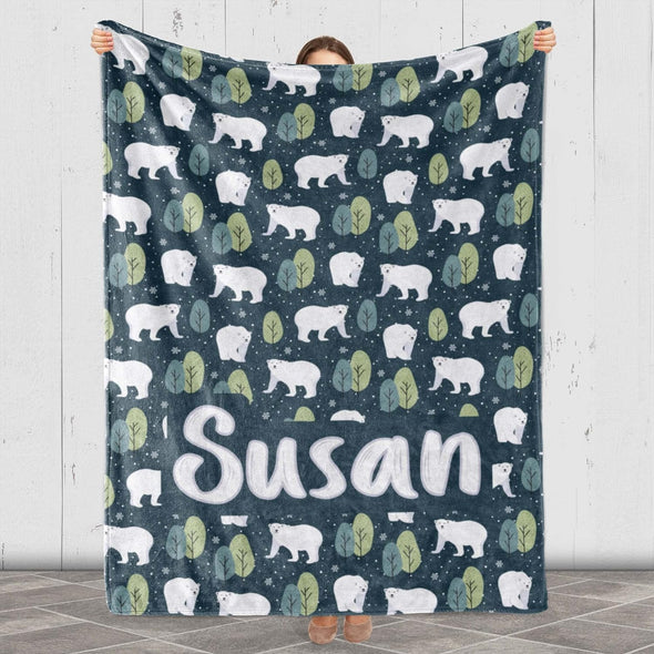 Custom Name Blanket for Kids Children Boys Girls Baby Toddler Gift from Family, Friends, Relatives for Birthday, Thanksgiving, Christmas, Personalized Cute Polar Bear Design Blanket, Printed in USA