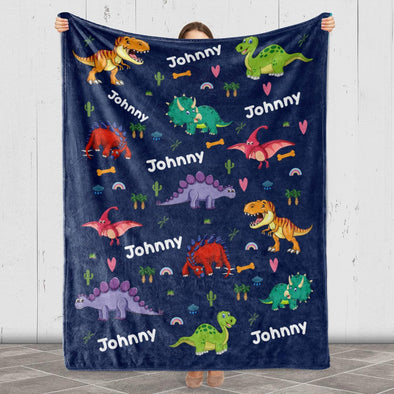 Customized Name Blanket for Kids, Cartoon Dinosaur Design from Family, Friends, Relatives, Gift for Birthday, Thanksgiving, Christmas, Festivals, Proudly Shipped from USA Fleece or Sherpa Blanket