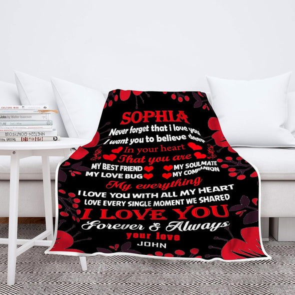 Believe Deep in Your Heart, Customized Blanket for Couple, with Partner's Name and with Quotes, Wedding Gift, Valentine's Day Gift Super Soft and Cozy Blanket