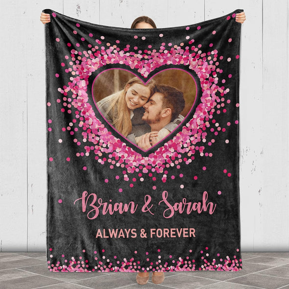 Personalized Gift for Couples Photo Blanket, Forever and Always, Customized Photo and Names, Gift For Anniversary, Birthday, Valentine's Day, Super Cozy Soft Blanket