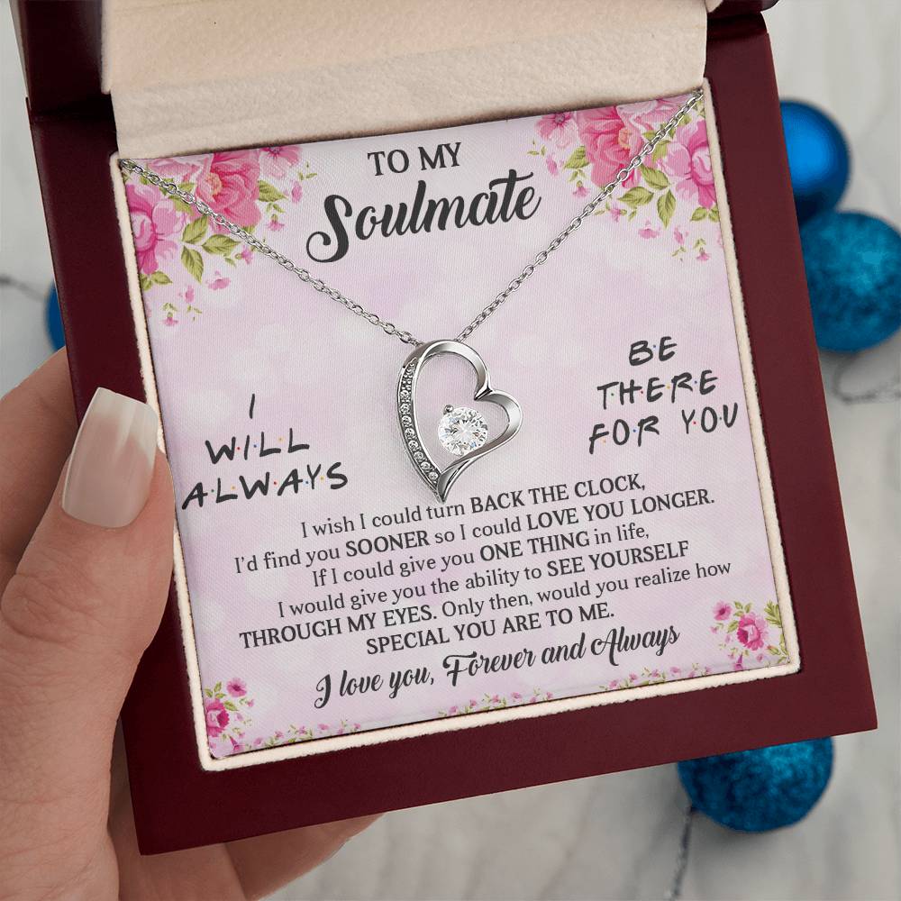 TO MY SOULMATE, FOREVER LOVE NECKLACE WITH BEAUTIFUL MESSAGE CARD FOR GIRLFRIEND/WIFE, UNIQUE GIFT FOR HER, BIRTHDAY GIFT AND ANNIVERSARY, FOREVER AND ALWAYS