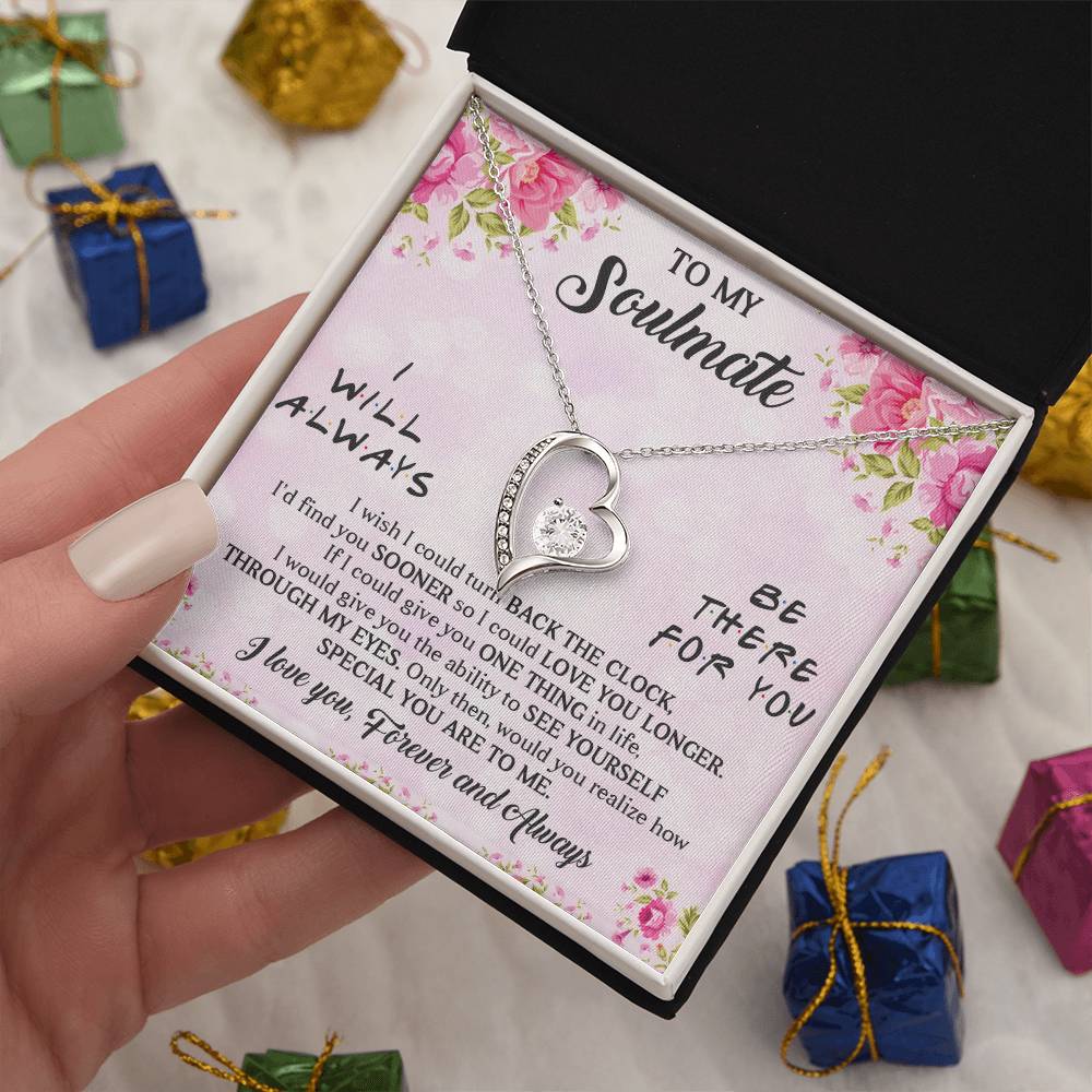 TO MY SOULMATE, FOREVER LOVE NECKLACE WITH BEAUTIFUL MESSAGE CARD FOR GIRLFRIEND/WIFE, UNIQUE GIFT FOR HER, BIRTHDAY GIFT AND ANNIVERSARY, FOREVER AND ALWAYS