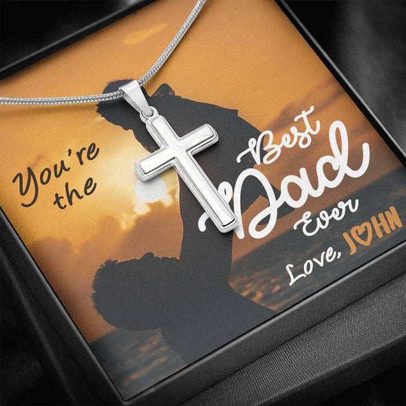 Jewelry To My Dad, You're The Best Dad Ever, Custom Cross Necklace, Gift Ideas For Him, Custom Necklace With Message Card, Happy Father's Day, Customized Gift For Dad